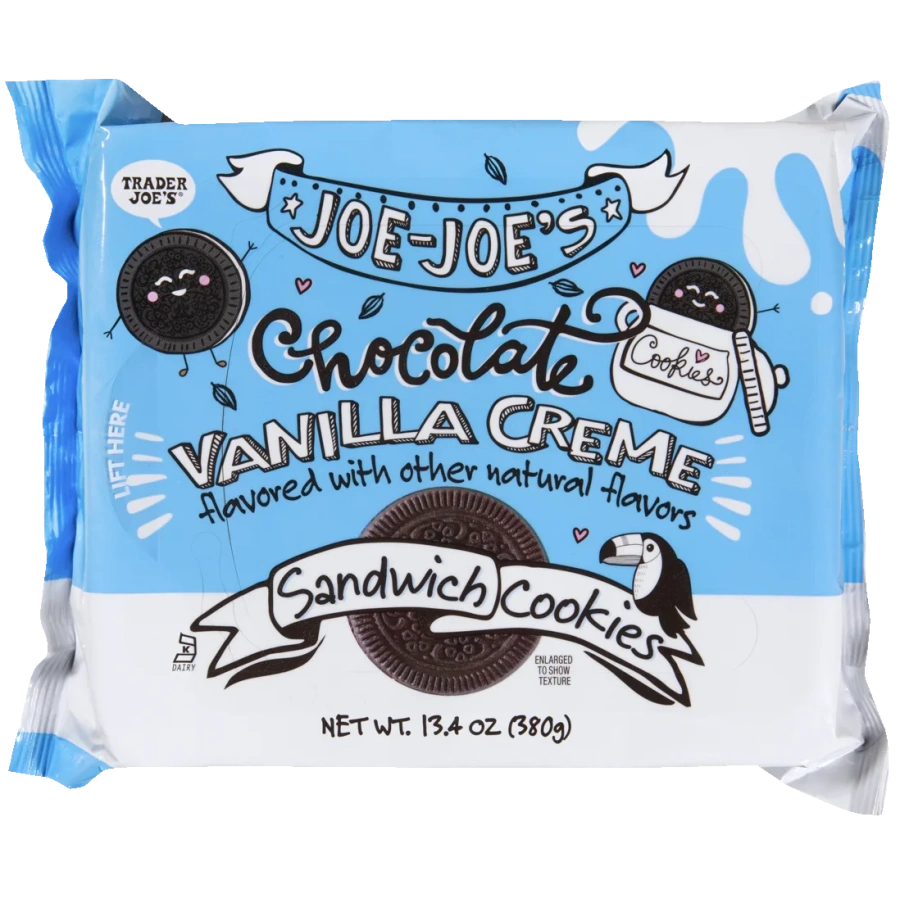 Trader Joe's Chocolate Vanilla Creme Joe-Joe's four-pack package
