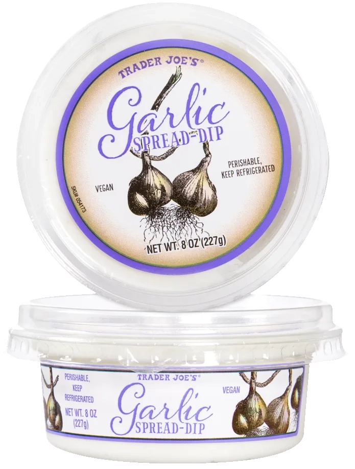 Trader Joe's Garlic Spread Dip 8-ounce tub with violet label