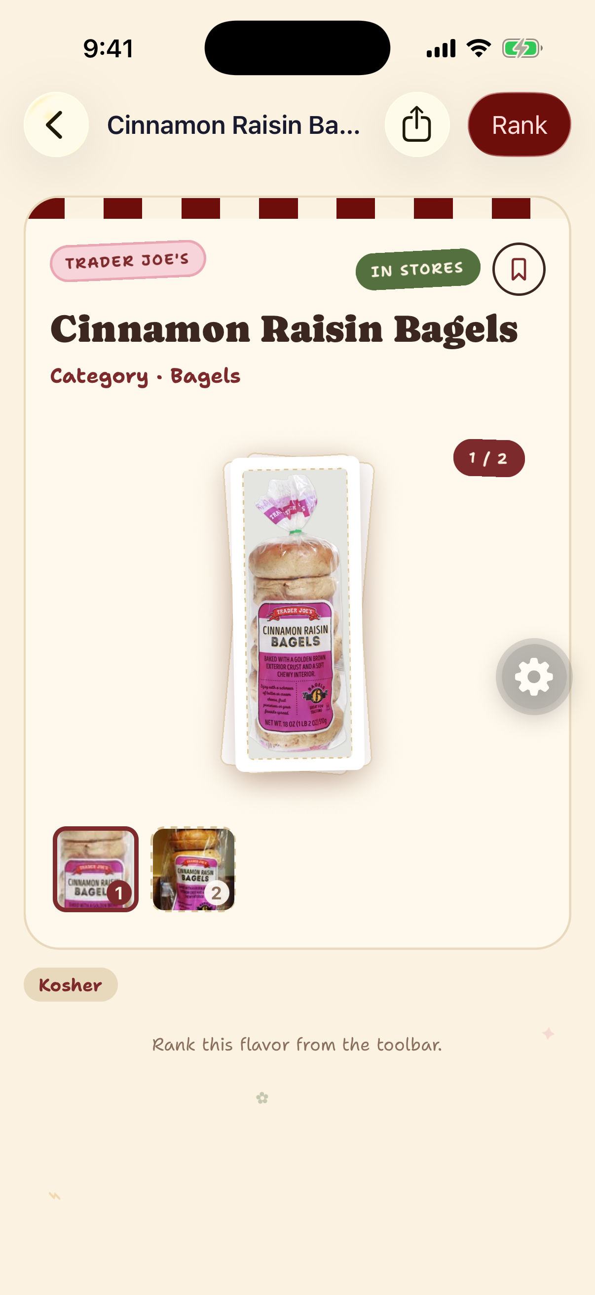 Trader Joe's catalog listing for Cinnamon Raisin Bagels