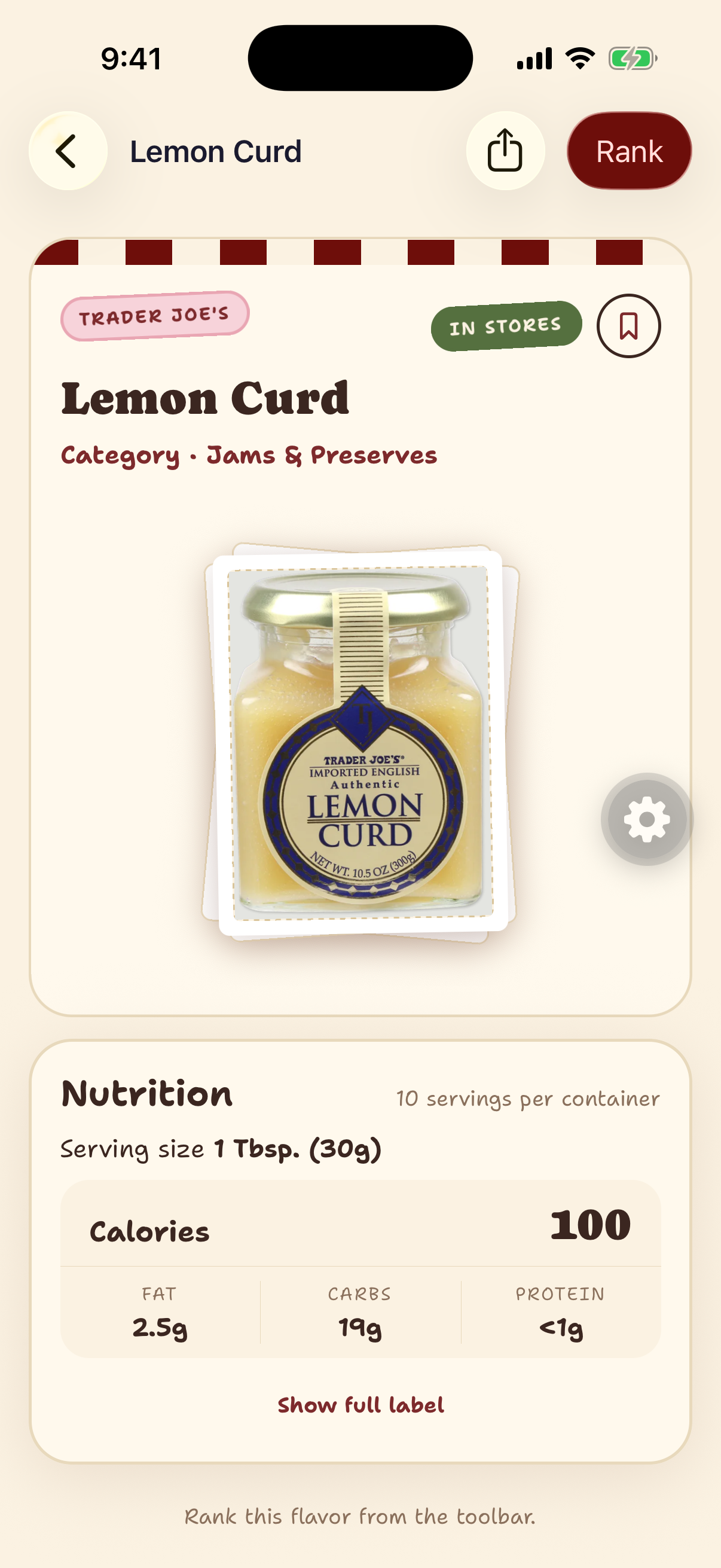 Trader Joe's catalog listing for Lemon Curd