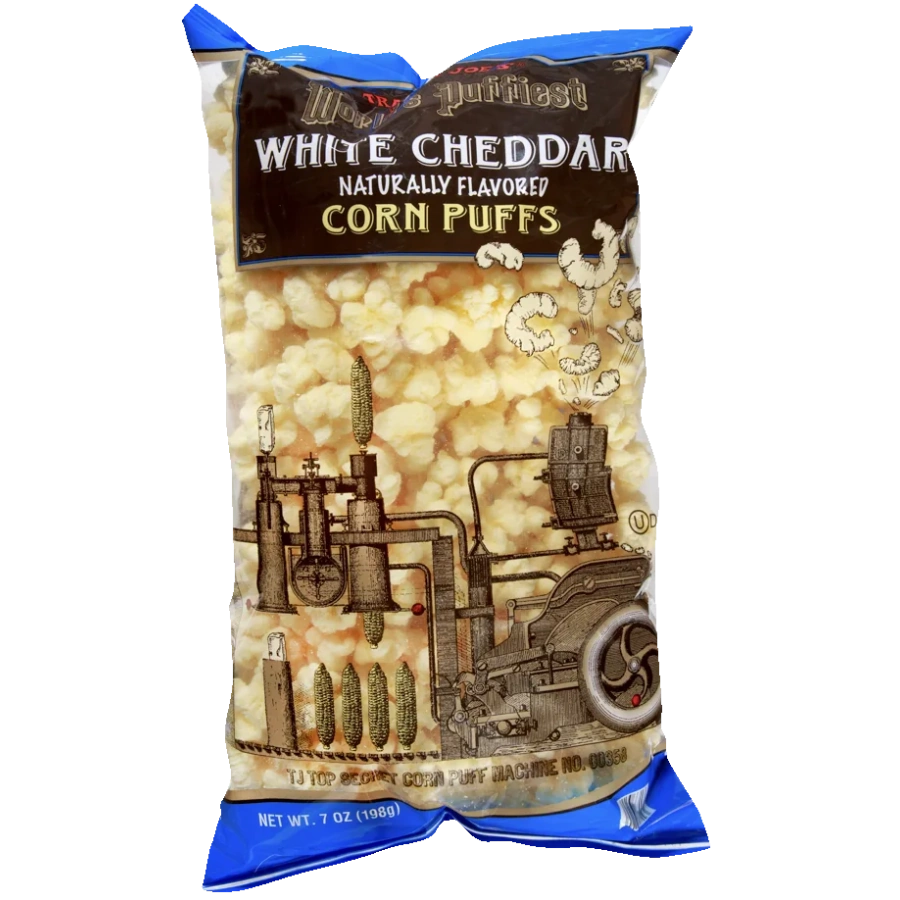 Trader Joe's World's Puffiest White Cheddar Corn Puffs bag