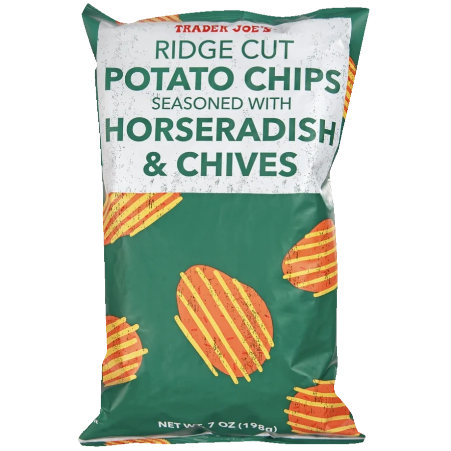 Trader Joe's Horseradish & Chives Ridge Cut Potato Chips bag