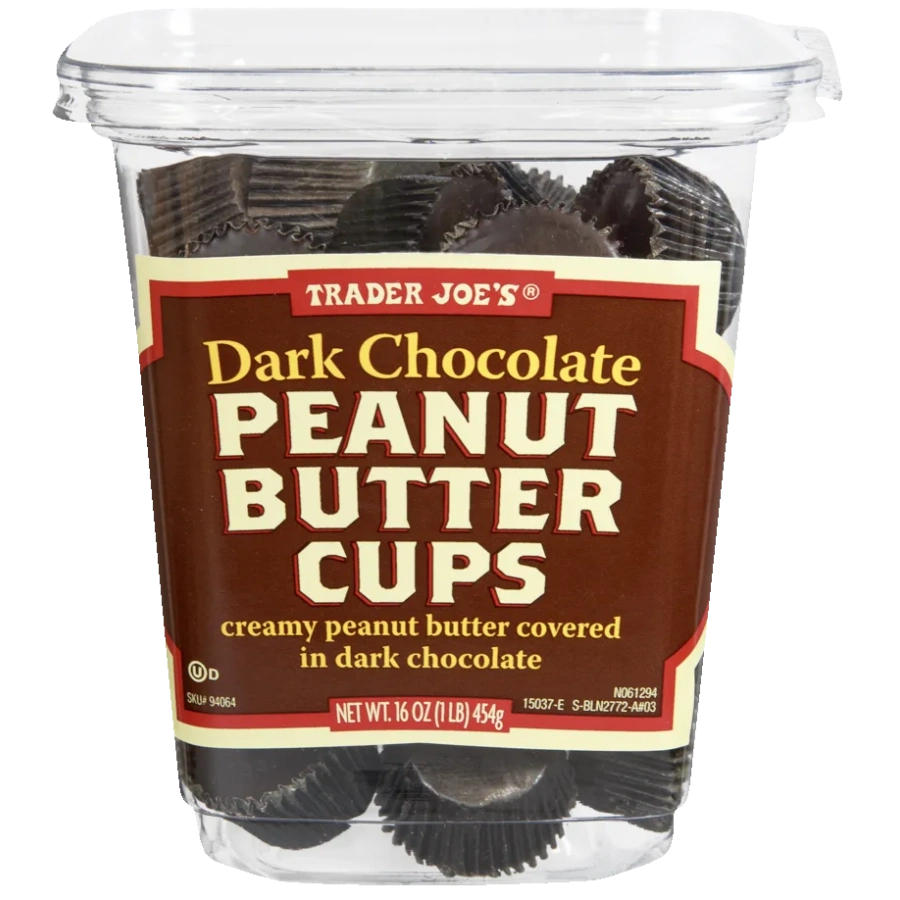 Trader Joe's Dark Chocolate Peanut Butter Cups tub